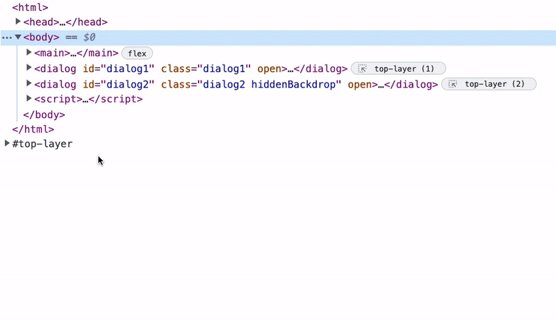 Devtools top layer inspection