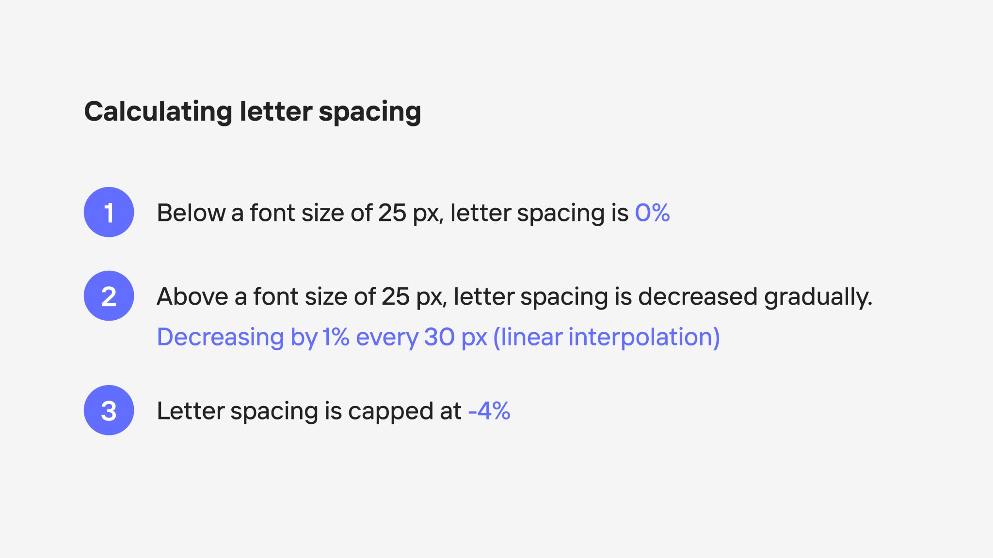 Letter spacing steps