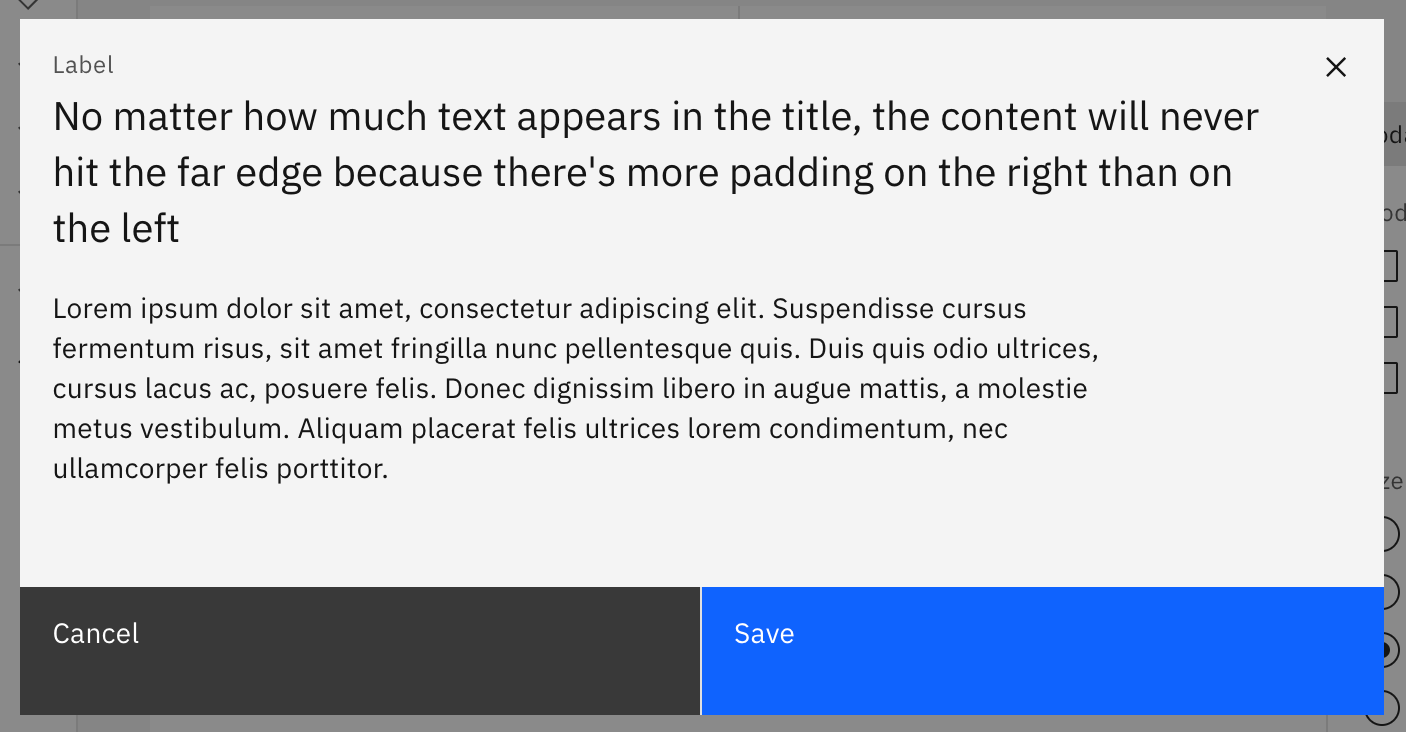 Text never touches the far edge because there's more padding for the close button in IBM Carbon